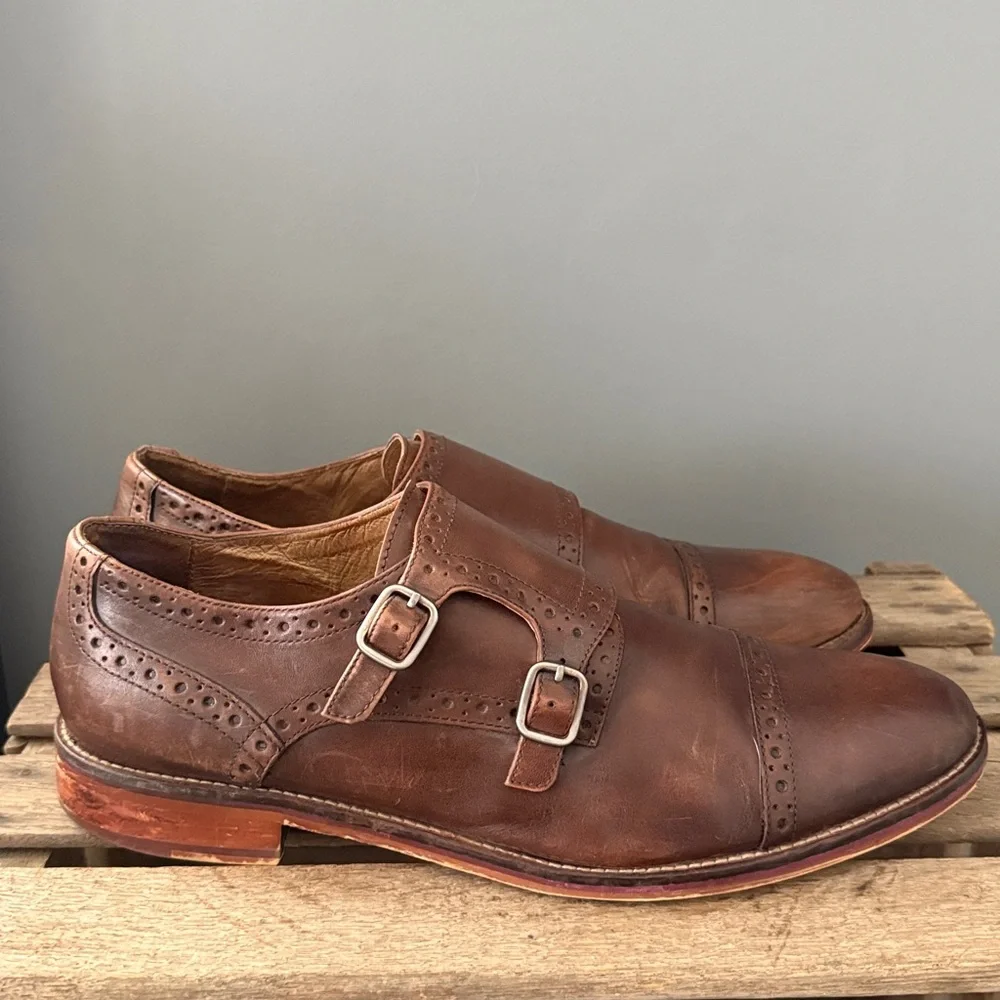 Johnston & Murphy 'Conard' Burnished‎ Leather Double Monk Strap Size 11.5 A25